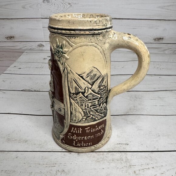 Vintage German Beer Stein Hand-Painted Alpine Couple Mountain Cabin - Picture 4 of 8